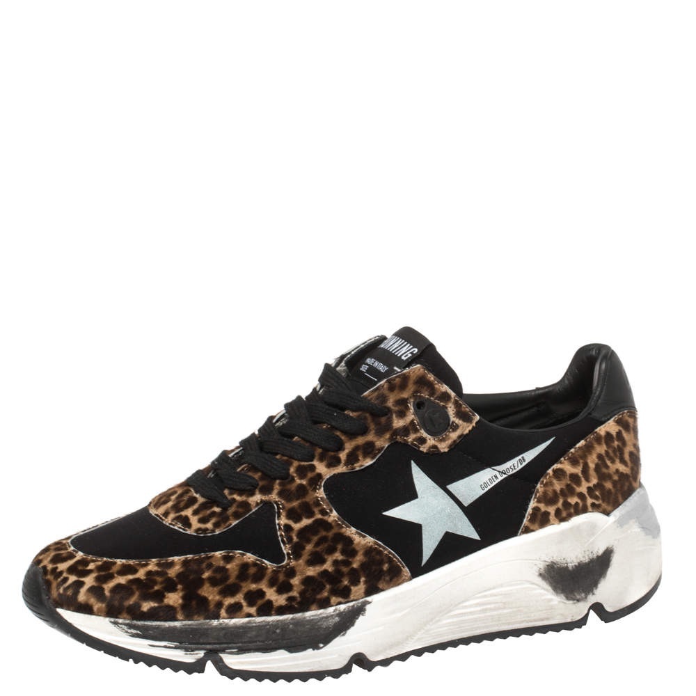 Golden Goose Leopard Print Sneakers with Black and White Accents